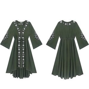 Vintage Floral Embroidered High Low Long Dresses